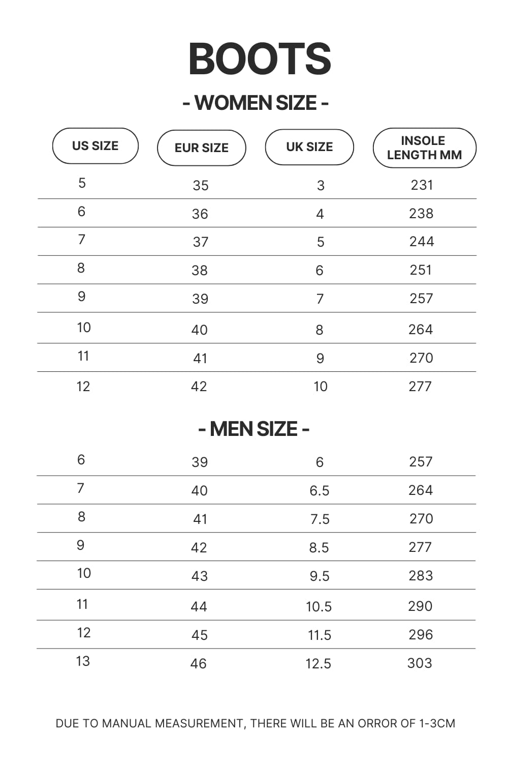 Boots Size Chart - Demon Slayer Gifts