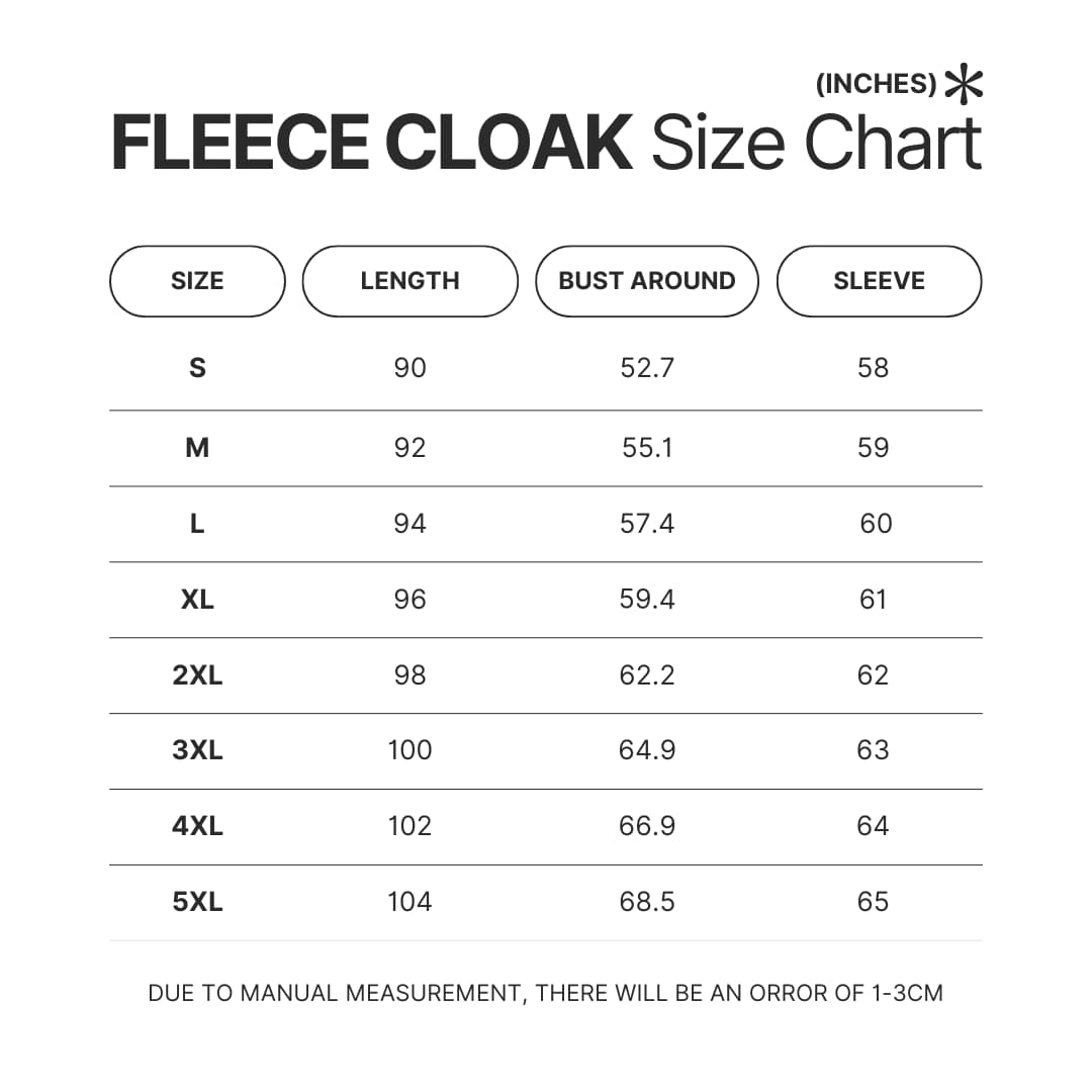 Fleece Cloak Size Chart - Demon Slayer Gifts