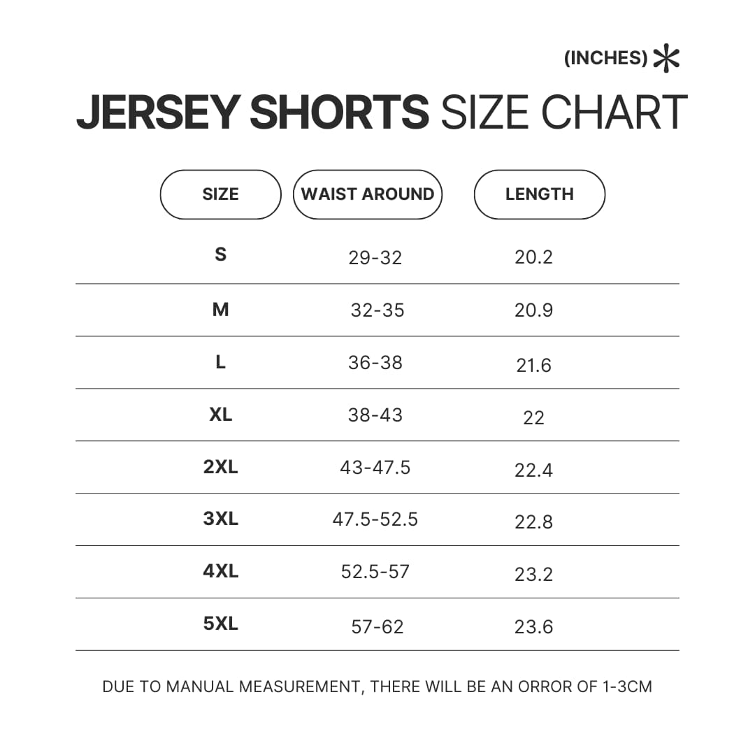 Jersey Shorts Size Chart - Demon Slayer Gifts