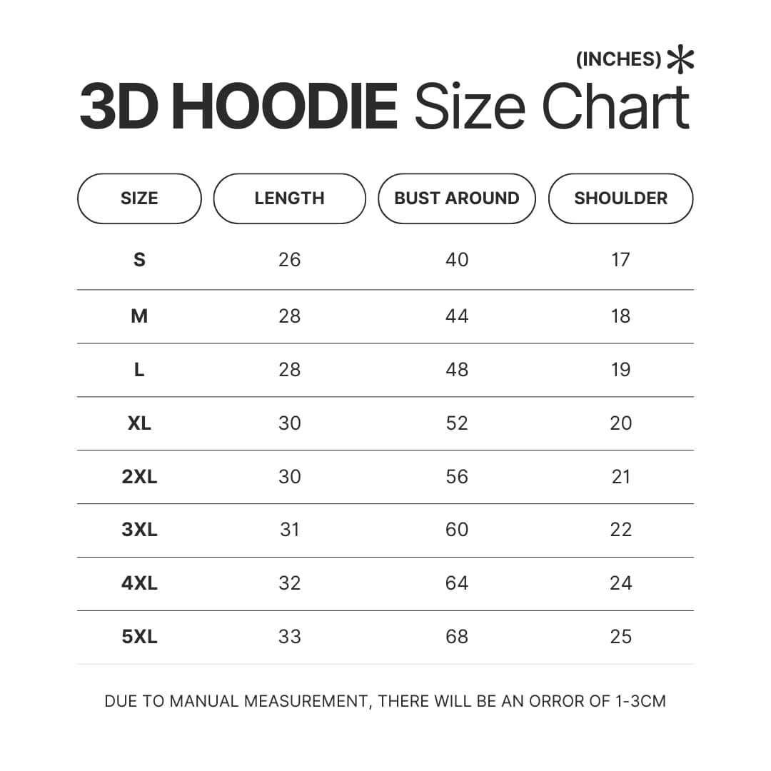 3D Hoodie Size Chart - Demon Slayer Gifts