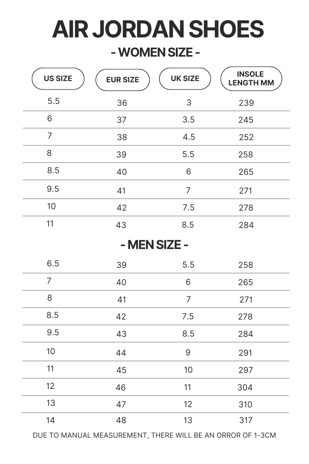 Air Jordan Shoes Size Chart - Demon Slayer Gifts