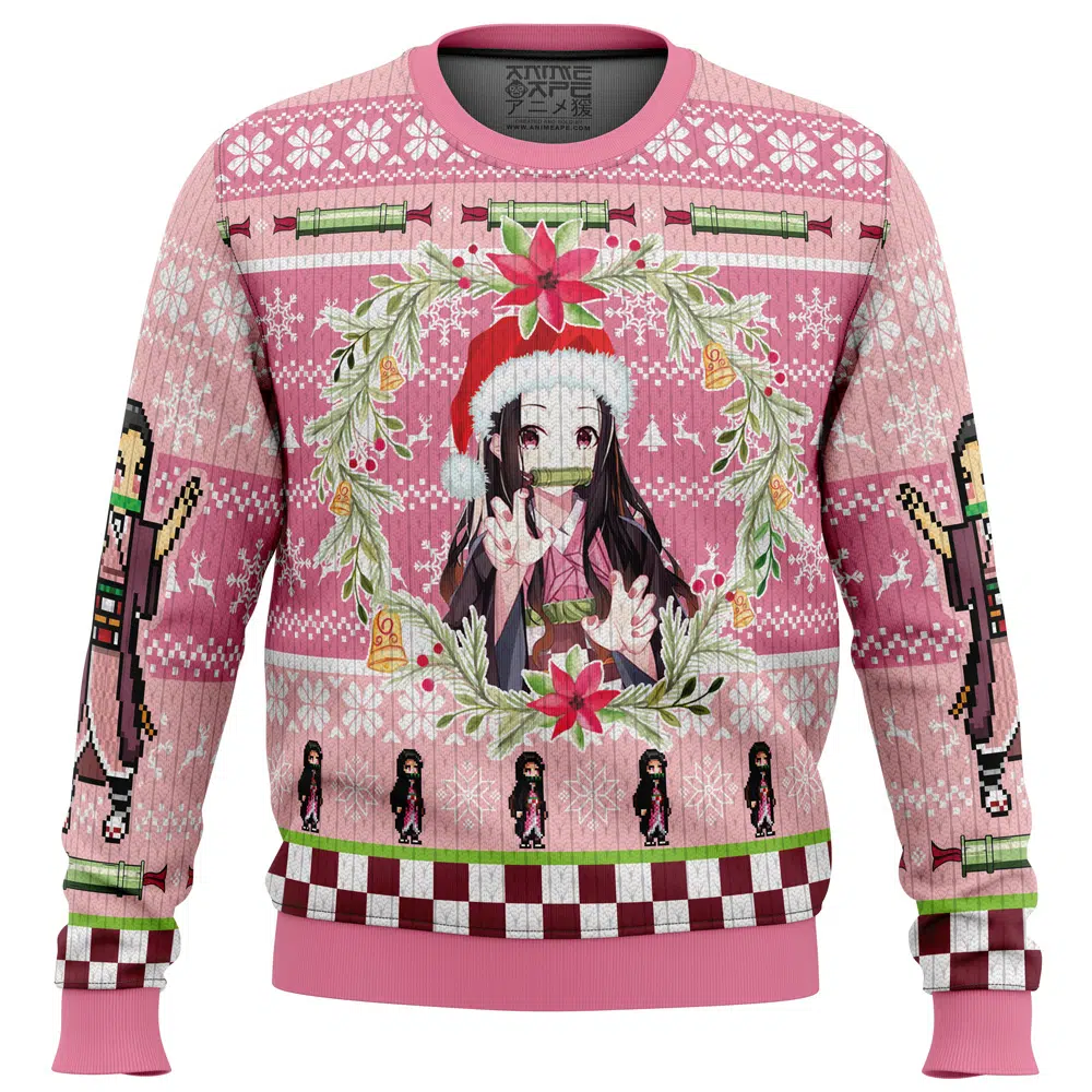Christmas Nezuko Demon Slayer men sweatshirt FRONT mockup - Demon Slayer Gifts