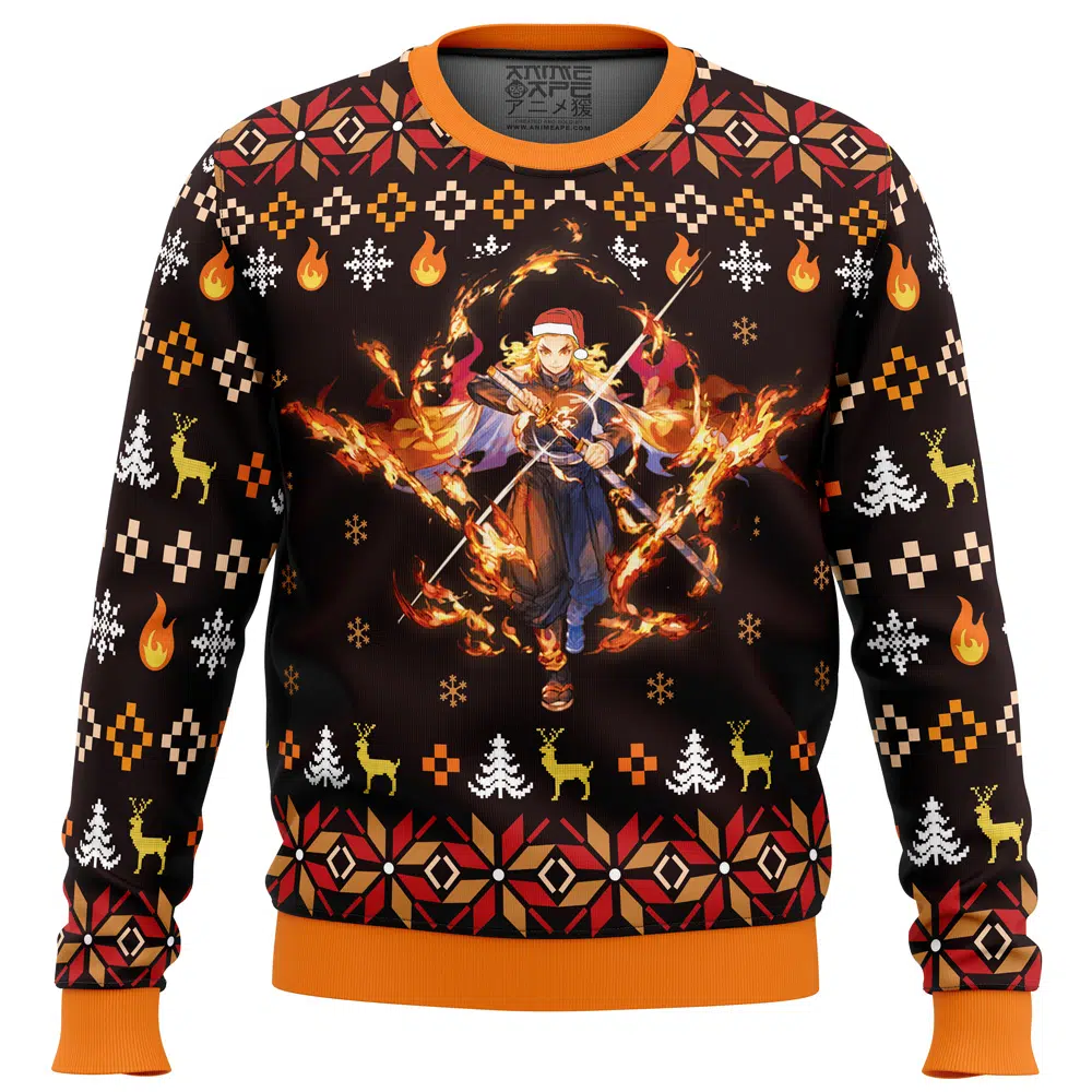 Fire Rengoku Demon Slayer men sweatshirt FRONT mockup - Demon Slayer Gifts
